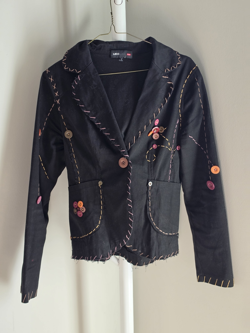 Miss Lisa Black Embroidered Button-Accent Blazer Jacket - Picture 2 of 9